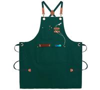 umboom Tabliers de Toile Vert, Chef Travail Tabliers avec Sangle Réglable et 3 Poches pour Homme Femme Serveur Cuisine Jardin Restaurant Café Bar Peinture (Dos Croisé, Vert)