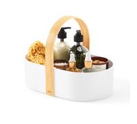 Umbra Bellwood Organiseur Caddy, poignée en bois, Petit, Blanc/Naturel | Pieds en caoutchouc, séparateurs amovibles, rangement bureau, plastique recyclé