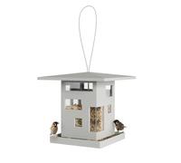 Umbra Bird Mangeoire Oiseaux Suspendue, Distributeur graines, Gris | Plateau intégré, fenêtres asymétriques, couvercle relevable, remplissage facile, abs