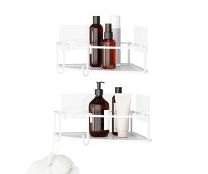 Umbra Cubiko Étagère d'angle sans perçage avec crochets, Lot de 2, Blanc