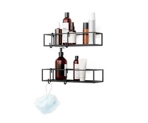 Umbra Cubiko - Lot de 2 étagères de Douche, Noir | Acier antirouille, supporte 4,5 kg, design fil courbé, compatible carrelage, plâtre et béton
