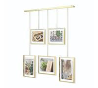 Umbra Adultes Photo Collage Cadre photo - Cadre photo flexible pour montage horizontal et oblique pour 5 photos, impressions d'art, images, 10 x 15, 13 x 18 et 20 x 25 cm, Verre, Laiton Mat, 5 cadres