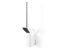 Umbra Flex Brosse WC avec Support Adhésif, Blanc | Fixation murale adhésive, design compact, tête flexible, bac d’égouttage, sans perçage