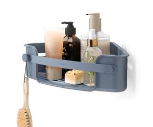 Umbra Flex Étagère d'angle adhésive pour douche, Bleu Ardoise | Compatible carrelage et béton, Évacuation eau intégrée, 2 crochets inclus, Plastique ABS recyclé