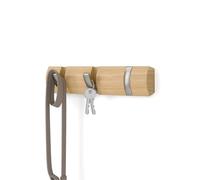 Umbra Flip Patère murale, 3 crochets, Matériau naturel/Nickel | Bois de pin, fixation murale incluse, gain de place, multi usage, notice et visserie fournies, pour manteaux écharpes sacs