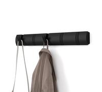 Umbra Flip Patère murale, 5 crochets, Noir | Bois de pin, fixation murale incluse, gain de place, multi usage, notice et visserie fournies, pour manteaux écharpes sacs