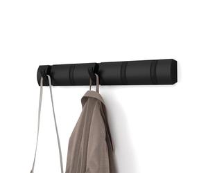 Umbra Flip Patère murale, 5 crochets, Noir | Bois de pin, fixation murale incluse, gain de place, multi usage, notice et visserie fournies, pour manteaux écharpes sacs