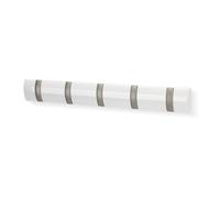 Umbra Hooks Flip Wandhaken, Aufhänger, Kleiderhaken, Kleideraufhänger, Garderobenhaken, 5 Haken, Holz, Weiß Glänzend, 318850660
