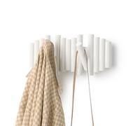 Umbra Picket Patères murales rabattables, 5 crochets, Blanc | Bois de pin, supportent jusqu'à 2,25 kg, installation facile, rangement mural, convient à l'entrée