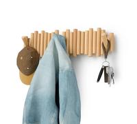 Umbra Picket Patères murales rabattables, 8 crochets, Naturel | Bois de pin, supportent jusqu'à 2,25 kg, installation facile, rangement mural, convient à l'entrée
