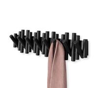 Umbra Picket Patères murales rabattables, 8 crochets, Noir | Bois de pin, supportent jusqu'à 2,25 kg, installation facile, rangement mural, convient à l'entrée