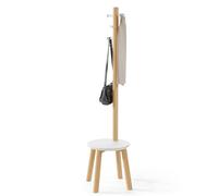 Umbra Pillar Portemanteau Tabouret, 6 Crochets, Blanc/Naturel | Bois d'hévéa, gain de place, espace vertical, vestiaire entrée, assemble sans outil, rangement ample