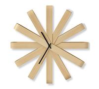 Umbra Ribbonwood Clock. Horloge Murale silencieuse Ribbonwood. en Bois Naturel, aguilles Noires. Dimension 51.4cm de diamètre et 9.5cm d'épaisseur.