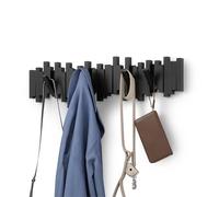 Umbra Sticks Patère murale, 8 Crochets Rétractables, Noir | Chaque crochet supporte 2,3 kg, visserie et notice incluses, design sculptural pour entrée ou chambre, Plastique recyclé