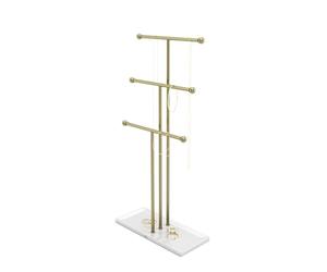 Umbra Trigem Arbre à bijoux, Trois Niveaux Acier, Blanc/Laiton | Base rembourrée, protège les meubles, plateau intégré, sans emmêlement, métal plaqué, feutrine dessous