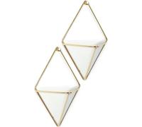 Umbra Wall Display Trigg Wandbehältnis, 2er Set, Blumentopf, Blumenkasten, Pflanzentopf, Übertopf, Kermik / Draht, Weiß / Messing, 470753-524
