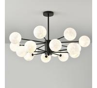 Umbratica 6-Light Modern Moder Sputnik Chandelier Mid Century Plafond Light 3D Moon Lait Bulle Blanche Farmhouse Noire Pendentif Vintage pour Salle à Manger Cuisine îlot de Vie