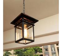 Umbratica Porche extérieure Farmhouse extérieure Porche Suspendu Lustre Lustre à l'extérieur Lanterne à Hauteur Chaîne ajusté Finition Noire Mate avec Aluminium en Verre ， Pendante