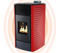 UMBRELLA® Poêle à granulés P12 13,6 kW A+ jusqu’à 300 m³,cycle nettoyage automatique,ECO,programme hebdomadaire,télécommande,WiFi-Ready option,arrêt sécurité,protection dépression et surchauffe,Rouge