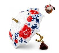 Umbrella Shape Ceramic Tea Strainer - Ceramic Umbrella Tea Strainer, Chinese Blue & White Porcelain Loose Leaf Tea Infuser with Rotating Design, Traditional Tea Filter for Coffee (Red,Umbrella)