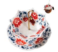 Umbrella Shape Ceramic Tea Strainer - Ceramic Umbrella Tea Strainer, Chinese Blue & White Porcelain Loose Leaf Tea Infuser with Rotating Design, Traditional Tea Filter for Coffee (Red,A Set)