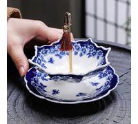 Umbrella Shape Ceramic Tea Strainer, Chinese Blue & White Porcelain Loose Leaf Tea Filter with Matching Base, For Kung Fu/Coffee/Brewing (Blue)