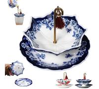 Umbrella Shape Ceramic Tea Strainer,Multi-Purpose Ceramic Umbrella Tea Diffuser Infuser with Tassel,Porcelain Umbrellas Tea Filter with Rotating Design for Kung Fu Coffee (Blue)