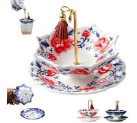 Umbrella Shape Ceramic Tea Strainer,Multi-Purpose Ceramic Umbrella Tea Diffuser Infuser with Tassel,Porcelain Umbrellas Tea Filter with Rotating Design for Kung Fu Coffee (Red)
