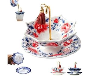 Umbrella Shape Ceramic Tea Strainer,Multi-Purpose Ceramic Umbrella Tea Diffuser Infuser with Tassel,Porcelain Umbrellas Tea Filter with Rotating Design for Kung Fu Coffee (Red)