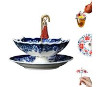 Umbrella Shape Ceramic Tea Strainer,Reusable Chinese Porcelain Tea Accessories with Tassel Decoration,Loose Leaf Filter with Rotating Design,Multi-Purpose Tea Brewing Infuser Tool for Coffee (B)