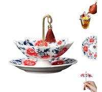Umbrella Shape Ceramic Tea Strainer,Reusable Chinese Porcelain Tea Accessories with Tassel Decoration,Loose Leaf Filter with Rotating Design,Multi-Purpose Tea Brewing Infuser Tool for Coffee (A)