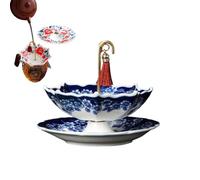 Umbrella Shape Ceramic Tea Strainer,Tea Infuser,Porcelain Loose Leaf Filter with Rotating Design,Multi-Purpose Funnel Tea Accessories for Kung Fu,Coffee,Brewing(blue)