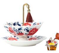 Umbrella Shape Ceramic Tea Strainer,Umbrella Tea Infuser,Chinese Blue & White Porcelain Loose Leaf Filter with Rotating Design,Traditional Oriental Kung Fu Tea Infuser for Tea Brewing (B)