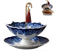 Umbrella Shape Ceramic Tea Strainer,Umbrella Tea Infuser,Chinese Blue & White Porcelain Loose Leaf Filter with Rotating Design,Traditional Oriental Kung Fu Tea Infuser for Tea Brewing (A)