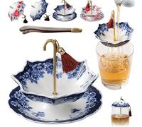Umbrella Shape Ceramic Tea Strainer, Umbrella Tea Strainer Infuser, Intricate Porcelain Tea Colander with Lightweight for Experience Filter Residues Kung Fu (Blue B)