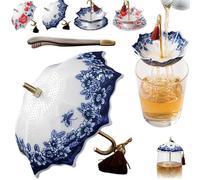 Umbrella Shape Ceramic Tea Strainer, Umbrella Tea Strainer Infuser, Intricate Porcelain Tea Colander with Lightweight for Experience Filter Residues Kung Fu (Blue A)