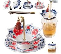 Umbrella Shape Ceramic Tea Strainer, Umbrella Tea Strainer Infuser, Intricate Porcelain Tea Colander with Lightweight for Experience Filter Residues Kung Fu (Pink B)