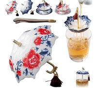 Umbrella Shape Ceramic Tea Strainer, Umbrella Tea Strainer Infuser, Intricate Porcelain Tea Colander with Lightweight for Experience Filter Residues Kung Fu (Pink A)