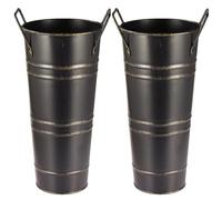 Umbrella Stand For Entryway - Metal Floor Vase, 2-Pack Organizer, Retro Décor | Galvanized Iron Holder With Drip Tray And Walking Stick Storage For Home Mall Office Entrance Use