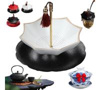 Umbrella Tea Strainer,Blue and White Porcelain Umbrella Tea Strainer, Chinese Blue & White Porcelain Loose Leaf Filter with Rotating Design, for Kung Fu/Coffee/Brewing (Weiß,Mit Keramiktasse)