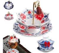 Umbrella Tea Strainer,Blue and White Porcelain Umbrella Tea Strainer, Chinese Blue & White Porcelain Loose Leaf Filter with Rotating Design, for Kung Fu/Coffee/Brewing (Rot-a,Mit Keramiktasse)