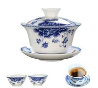Umbrella Tea Strainer,Blue and White Porcelain Umbrella Tea Strainer, Chinese Blue & White Porcelain Loose Leaf Filter with Rotating Design, for Kung Fu/Coffee/Brewing (Blau,Keramikbecher-Set1)