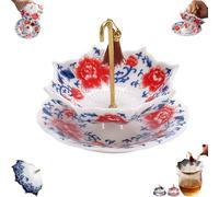 Umbrella Tea Strainer,Chinese Blue & White Porcelain Loose Leaf Tea Filter with Matching Base,Loose Leaf Filter with Rotating Design,Traditional Oriental Kung Fu TeaInfuser for TeaBrewing/Coffee
