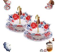 Umbrella Tea Strainer,Chinese Blue & White Porcelain Loose Leaf Tea Filter with Matching Base,Loose Leaf Filter with Rotating Design,Traditional Oriental Kung Fu TeaInfuser for TeaBrewing/Coffee