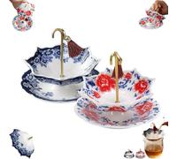 Umbrella Tea Strainer,Chinese Blue & White Porcelain Loose Leaf Tea Filter with Matching Base,Loose Leaf Filter with Rotating Design,Traditional Oriental Kung Fu TeaInfuser for TeaBrewing/Coffee