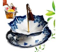 Umbrella Tea Strainer, Decorative Tea Filter Infuser Set, Traditional Chinese Styles Ceramic Filter Umbrella Shape for Experience Filter Residues Kung Fu Filters Table Accessory Home Decor (Blue)