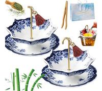 Umbrella Tea Strainer, Umbrella Shape Ceramic Tea Strainer, Chinese Blue & White Porcelain Loose Leaf Filter with Rotating Design, Creative Umbrellas Teas Infuser, Well Crafted and Detailed (2A)