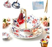 Umbrella Tea Strainer, Umbrella Shape Ceramic Tea Strainer, Chinese Blue & White Porcelain Loose Leaf Filter with Rotating Design, Creative Umbrellas Teas Infuser, Well Crafted and Detailed (B-1)