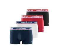 Umbro Boxer Homme 100% Coton, Caleçon Homme Naturel et Hypoallergénique (Lot de 4), Noir, Rouge, Bleu, Blanc, Taille L