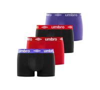 Umbro Boxer Homme 100% Coton, Caleçon Homme Naturel et Hypoallergénique (Lot de 4), Noir, Rouge, Bleu, Blanc, Taille XL